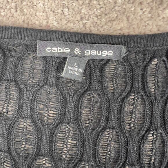 Black Cable & Gauge Knit Sweater Cardigan Size L Half Sleeve Rayon Cotton Blend - Picture 4 of 4